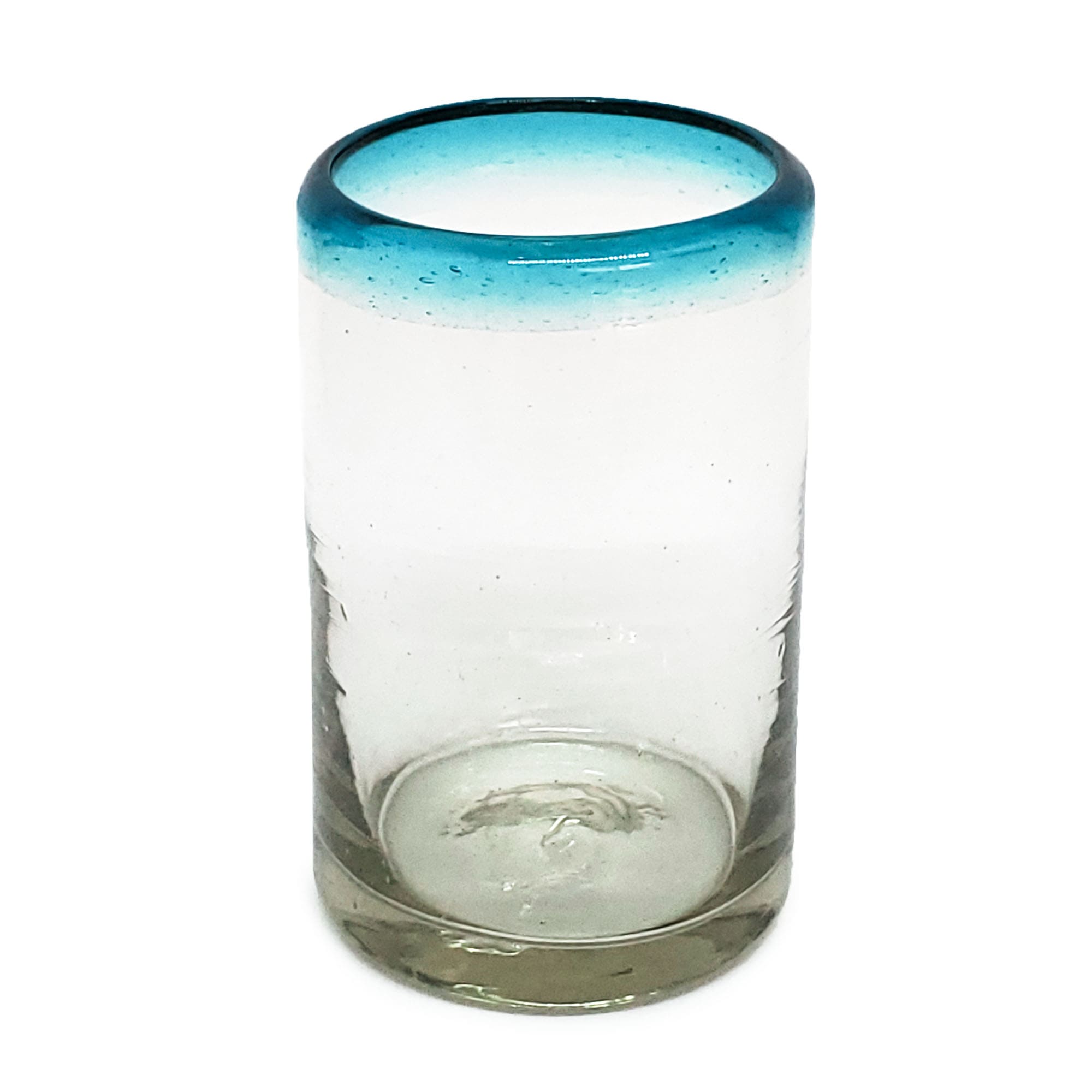 MEXICAN GLASSWARE / Aqua Blue Rim 9 oz Juice Glasses (set of 6)